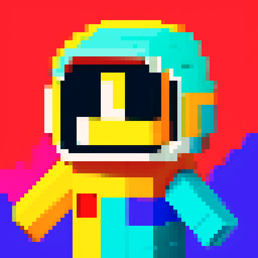 astronaut, pixelated spacesuit, vibrant colors, low resolution, blocky shapes, retro, 8-bit style, square pixels, limited color palette, sRGB