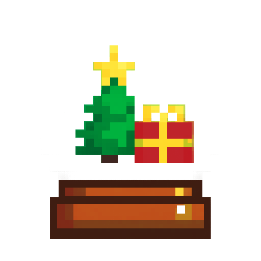 “Create a Winterfest-themed Growtopia-style snow globe item. Use true Growtopia pixel-art style: small pixel sprite, crisp edges, dark but slightly tinted outlines, and simple 2–3 shade color ramps. Add the signature Growtopia glossy highlight—small bright specular spots where the light hits the glass dome and the base. Inside the globe, include tiny falling snow particles and a festive Winterfest detail, like a mini fir tree or gift box. No blur, no anti-aliasing, pixel-perfect, transparent bac