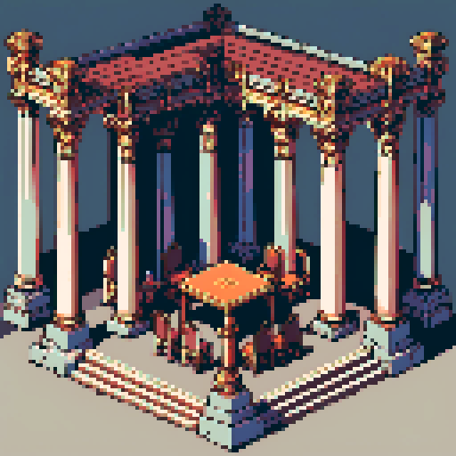 royal council, throne, columns, building, inside, block, discussion table, table