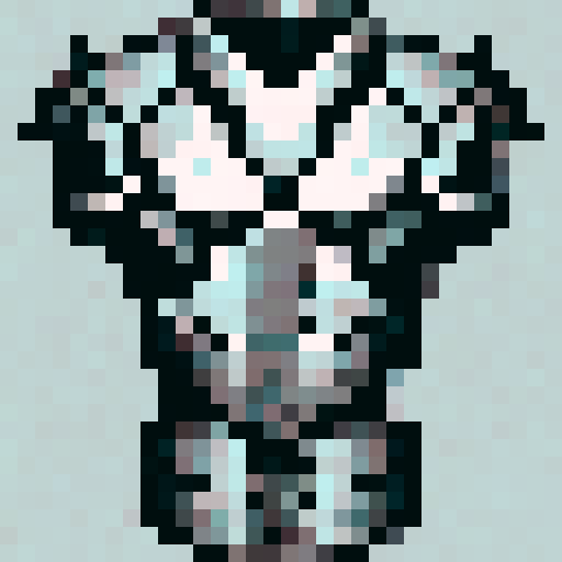 Gargoyle, fierce and imposing, adorned in intricately crafted armor, with sharp, angular edges and a color palette of deep blues and blacks, ready to be pixelated into a fearsome game asset