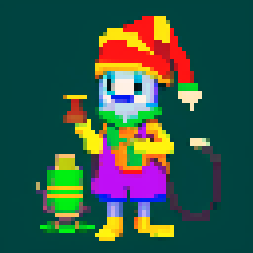 Sewer rat with magic hat, pixelated coding, vibrant sRGB colors