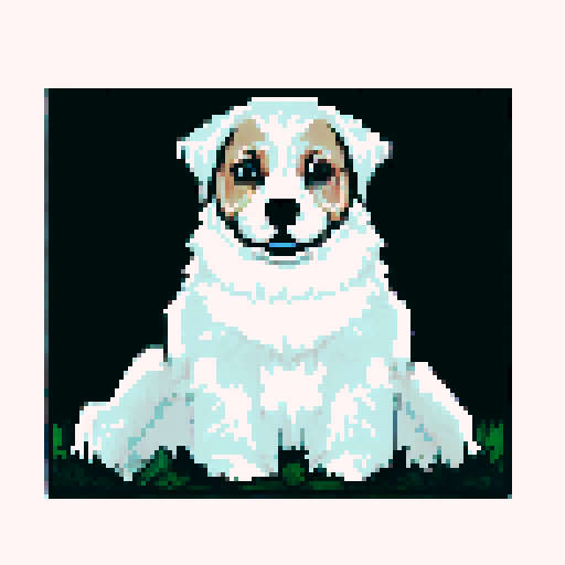 Puppy walking, forest night, moonlit, sRGB, pixel art, detailed trees, vibrant colors, atmospheric, serene ambiance, whimsical, enchanting landscape