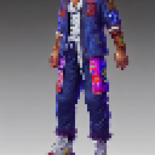 Ryu from street fighter 2 in a cyberpunk jacket sprite for video game
