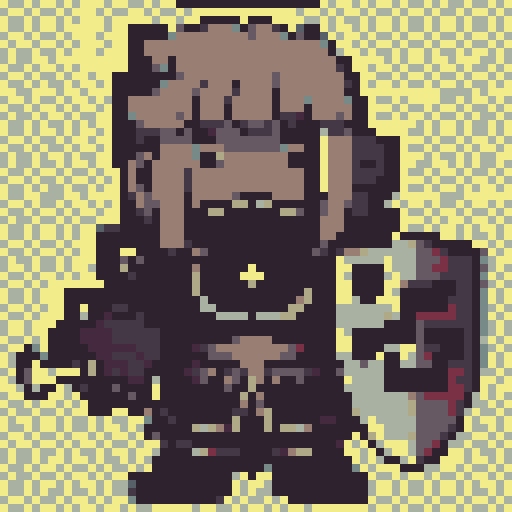 dark souls-like knight, brown-haired, no helmet, wielding a sword and shield, shield embossed with a golden "V", fantasy RPG