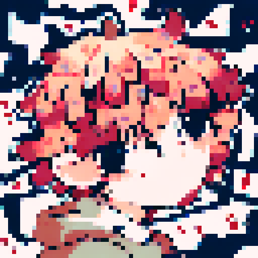 Curly locks framing bright eyes, rosy-cheeked innocence exudes from a freckled face, as a small hand grips a toy truck in this anime character portrait, with pixel art details adding depth
