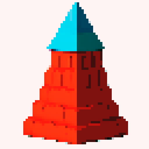 layered triangular red clay shingle tower top. Usable as an asset (clear, thick lines and a white background)