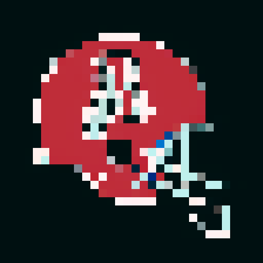 stylized letter A, pixel art, on the side of an NFL american pro football helmet