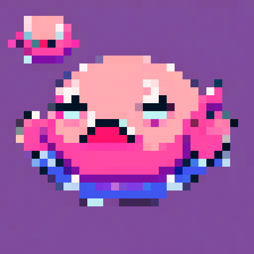 pixel art, sRGB, blobfish, chubby body, gelatinous texture, unique facial features, large eyes, large nose, droopy mouth, pinkish hue, underwater habitat