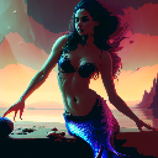 A close-up of the hands of a mermaid over a table during a tarot card reading in a medieval dark style.  The image should have elements of the ocean like sea shells, sand, etc.