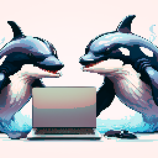 killer whales typing on a laptop