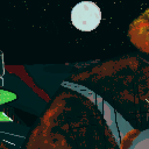 The scene is set as the main protagonist, gurney as seen in the bottom right is on a hill looking over a desolate area with sparse plant life up in flame. We see the back of his head, with his distinct jaw and a cigarette in his mouth. in the distance is a large laboratory, which has smoke coming out of it and a hole in the top. The sky is full of starts, a moon and a distant alien planet