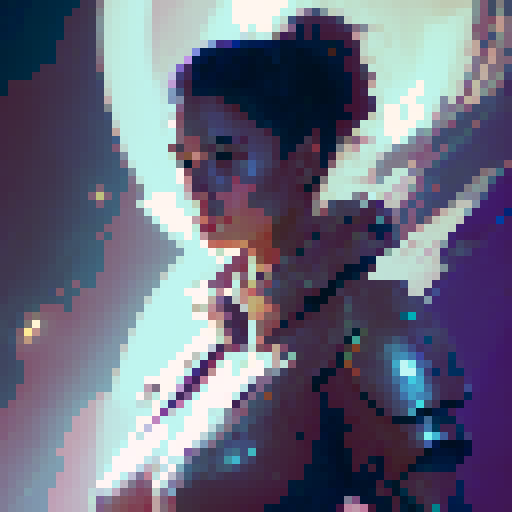 a naked demon woman with big breasts and a laser sword