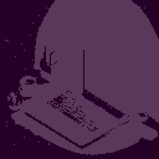 hacker girl, rainy day, quiet cozy, pixel art, neon umbrella, glowing laptop, steaming cup of tea