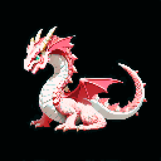 A majestic, fully grown dragon with gleaming scales and powerful wings. It has a wise and regal expression, with large horns and a long, spiked tail. Its eyes are filled with ancient knowledge, and it exudes an aura of strength and authority. No background.
