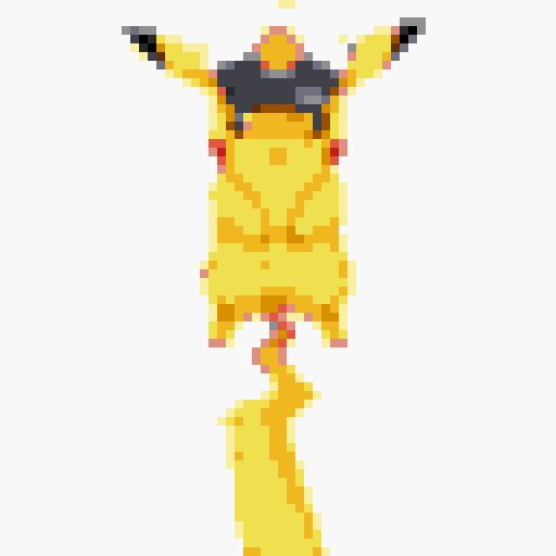 Create an image of Captain Pikachu standing balanced on his tail, showcasing agility. He wears a captain's hat tilted slightly forward over his narrowed eyes. A subtle smirk is on his face. Electric sparks crackle around his cheeks and tail. Focus on his physical details: the hat, the smirk, the tail-standing pose, and the electric sparks.