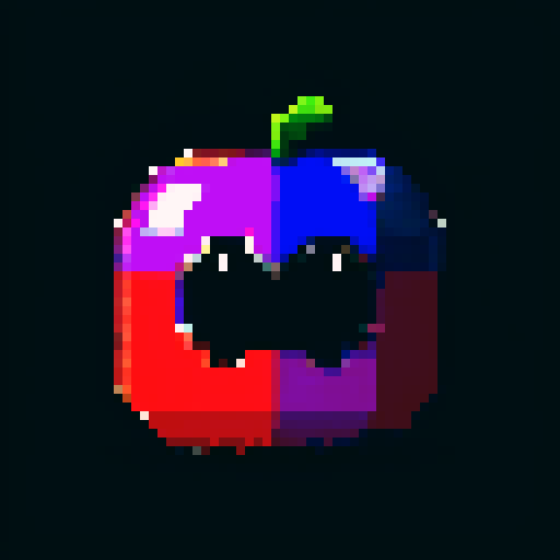 blueberry-made art frame, pixelated fruits in vibrant colors, void inside, dark background, sRGB