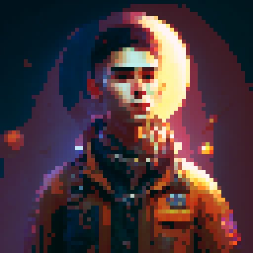 steampunk young man, red coat, red hat, 2D game stance, pixel art, sRGB