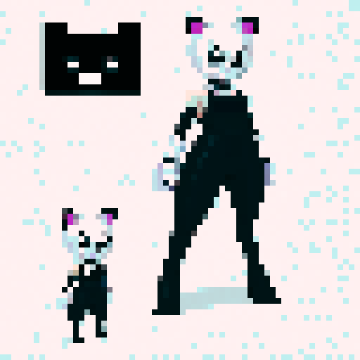 "Please generate a character design for a villain in a game. The character should be an animal and use only black, white, and gray colors. The overall shape of the character should be more rectangular."