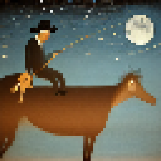 man on a barango looking at the moon with stars