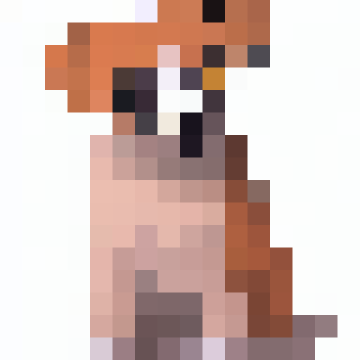 Design a pixel dog with a futuristic theme. Imagine a robotic canine companion that would fit perfectly in a futuristic cityscape. The dog should have sleek and angular features, with metallic textures and glowing accents. It should embody the essence of loyalty and playfulness, while also showcasing advanced technology. The color palette should include vibrant hues that complement the urban environment. Get creative with its pose, expression, and any additional futuristic elements you think wou