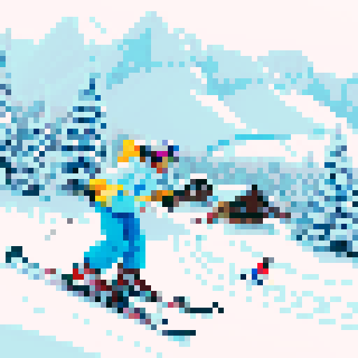 Snow-covered mountains, skiers gliding down slopes, ice skaters twirling on a frozen lake, snowboarders catching air in a halfpipe, snowflakes falling softly, cozy cabins nestled among tall pines, frosty breath in the air, snowshoers trekking through a winter wonderland, snowmobiles racing across a snowy landscape, colorful ski jackets and goggles