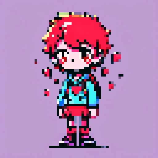 heart cracked down the middle, pixel art, cartoon style, vibrant colors, expressive lines, exaggerated emotions, whimsical details