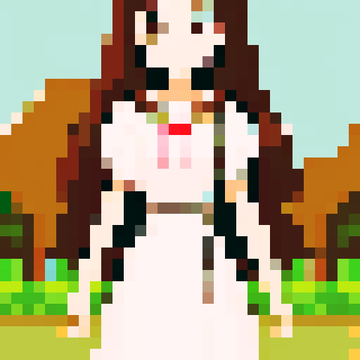 a girl brown hair, white dress, long brown hair
