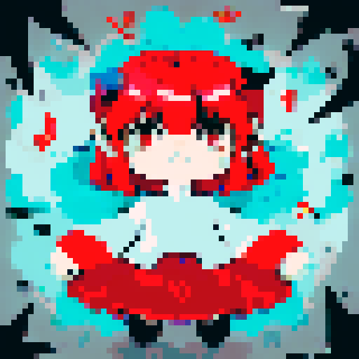 cute sexy girl, 14 years old, nude, hot, big boobs, red hair, coy smile, blushes, sRGB, pixel art, background, landscape