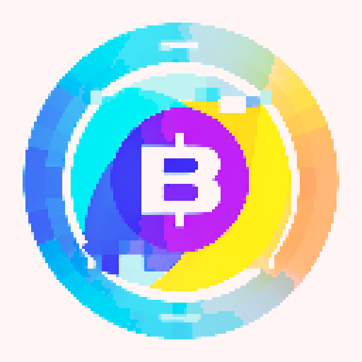 coinbase logo, vibrant colors, pixelated design, sRGB color space, blockchain elements, digital currency symbols, abstract shapes