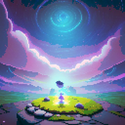 A mystical psychic battleground with a flat stone floor inscribed with faint glowing runes, tilted slightly upward for depth. The bottom-left is clear for a player's view, while the middle-right features small, hovering crystals and faint arcs of purple and pink energy. The background transitions into swirling cosmic clouds, with subtle stars twinkling in muted tones. The scene uses balanced lighting and soft hues, avoiding harsh brightness to create a grounded and serene psychic atmosphere.