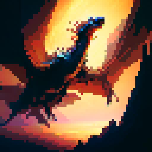 Fiery dragon with shimmering scales, wings spread wide as it soars through a cloudy sky, spewing flames from its monstrous jaws with a backdrop of a mystical kingdom in a fantasy RPG style