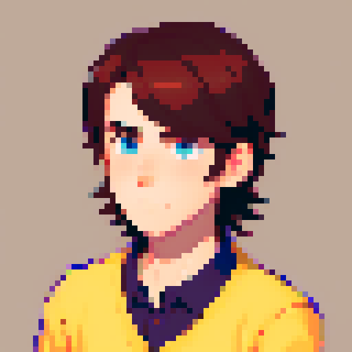 portrait, sprite art, character art, stardew valley, young man, depressed, medium length hair, neutral, normal, sad