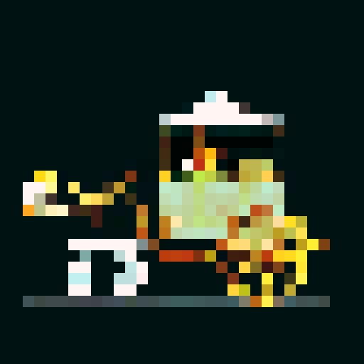 horse drawn carriage, black outlines, orthogonal camera, plain background, square platform, pixel art, sRGB