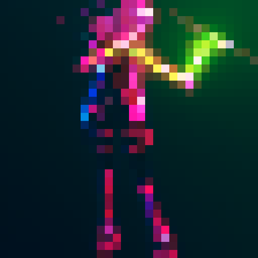 cyberpunk girl, neon sword, iso-view, whole-body, old jrpg style, ready for attack, pixel art