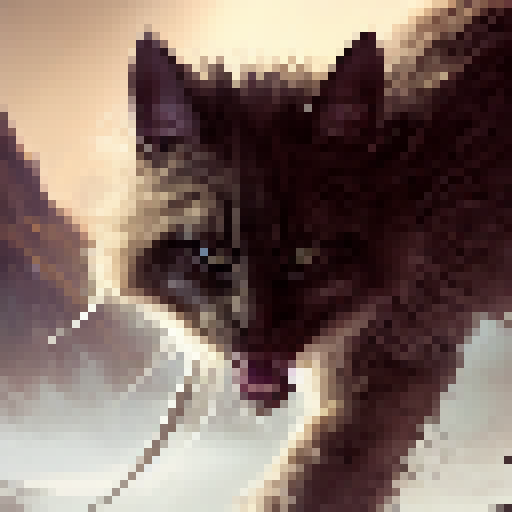 Fierce, fur-covered felines, with razor-sharp claws and piercing eyes, engage in a vicious battle of teeth and claws amidst a fantastical, RPG-inspired landscape.