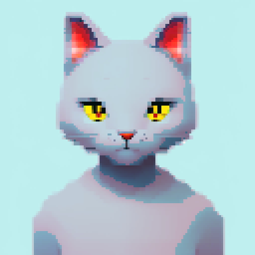 antropomorphic gray cat guy, kind, one torn ear