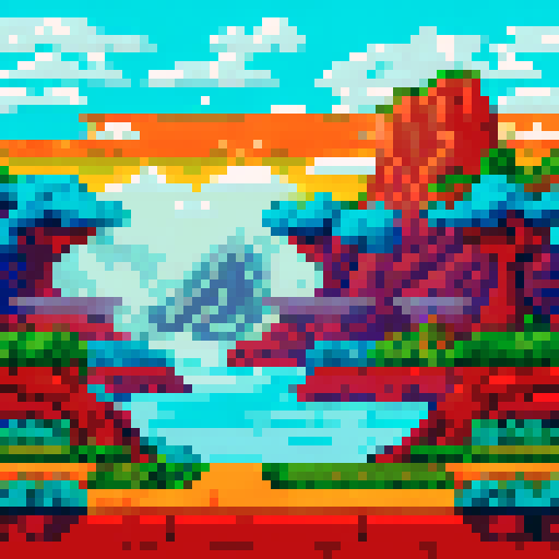 UI window panel, vibrant colors, retro pixel art style, detailed icons, clean lines, sRGB color profile, layered design, seamless integration, background elements, landscape scenery, nostalgic feel, carefully crafted pixels, immersive user experience, artistic composition, visually appealing, visually stunning, attention to detail, smooth transitions, interactive buttons, intuitive navigation