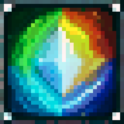 crystal in center, spiraling energy, fire, water, wind, earth, game icon, 32x32 pixel art, sRGB, skill art, close up, portrait