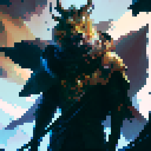 A towering, horned warrior adorned in golden armor and draped in fur, standing atop a misty mountaintop surrounded by swirling celestial lights and wielding a glowing, rune-carved greatsword