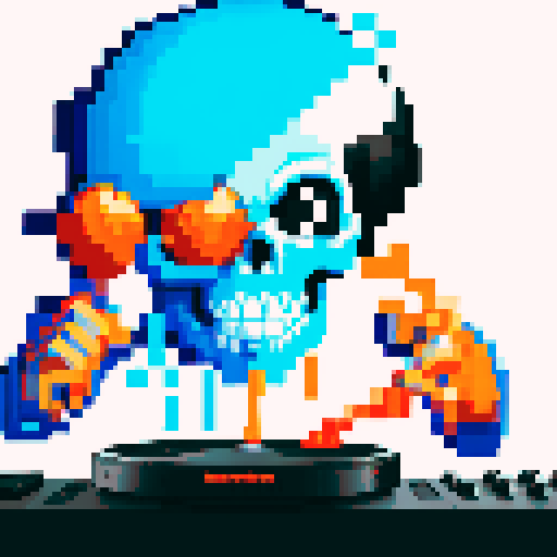 A blue skull dj, smoking weed