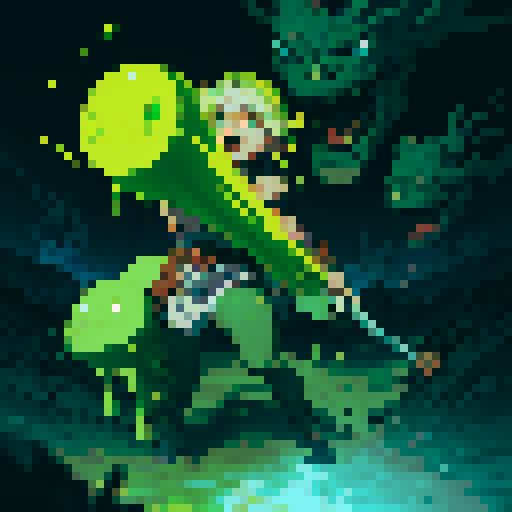 full-body image, hero sinking into ooze, metal armor, hero waist deep in slime, reaching up, screaming, sinking into slime