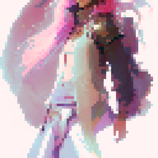 Chinese girl with long, flowing pink hair and a beautiful curvy body, adorned in pastel armor and wielding a magical sword in a fantasy RPG world