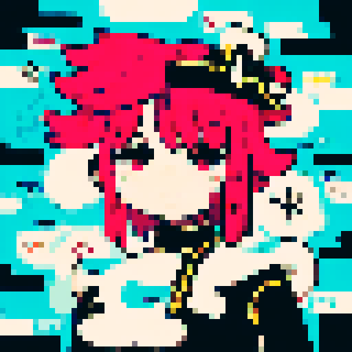 female pirate captain with pink hair, white frilly shirt, and captain's hat holding flintlock pistols on the bow of her ship looking defiant against sinister albatrosses, crabs, and deep sea creatures