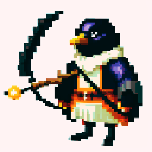 raven-like druid with beard, staff in hand