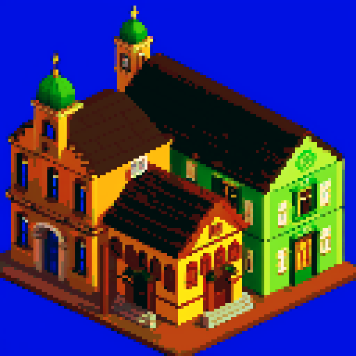 isometric, city building, oldtown, european city, DOS palette
