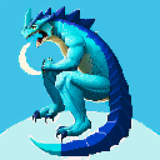 blue and white basilisk looking at the moon hoping to reach their one day, he kinda looks like machamp 
