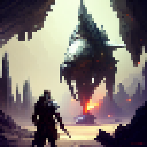 Enormous, gleaming sword wielded by a regal warrior resembling King Arthur in a fierce RPG fantasy world, amidst a chaotic battlefield with swirling dust and fire, captured in stunning concept art.