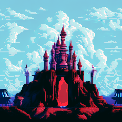 Huge, looming space station with sharp, angular edges and a sleek, metallic finish, set against a vast, star-filled void, all rendered in stark, high-contrast black and white pixel art