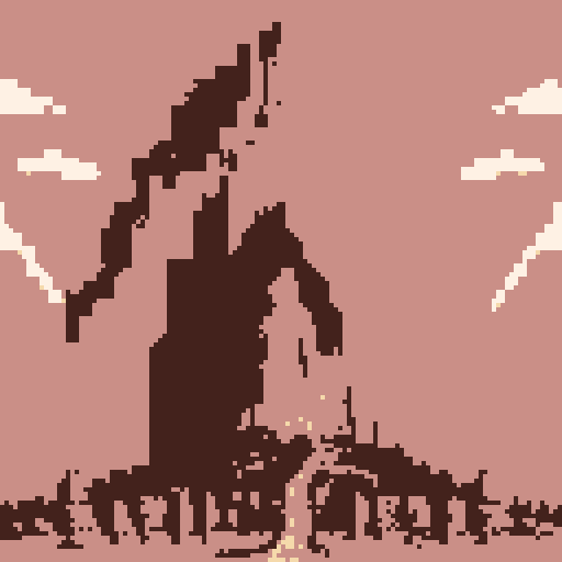 Towering giant, vibrant colors, intricate pixel art, detailed background, majestic landscape