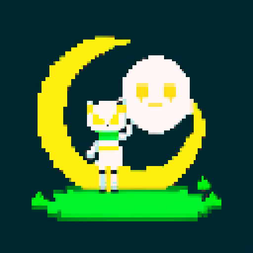 smiling crescent with legs, standing on ground